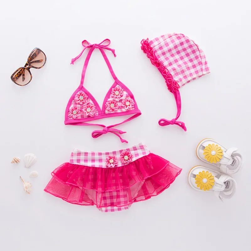 2-6Y Children\'s Swimsuit Girls\' Split Bikini Hot Spring Swimsuit Suspender Swimsuit 3-piece Set