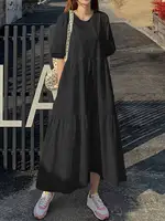 Elegant Solid Dress Women Summer Sundress ZANZEA 2023 Casual Short Sleeve Maxi Vestidos Female O Neck Robe Femme Oversized - Image 4