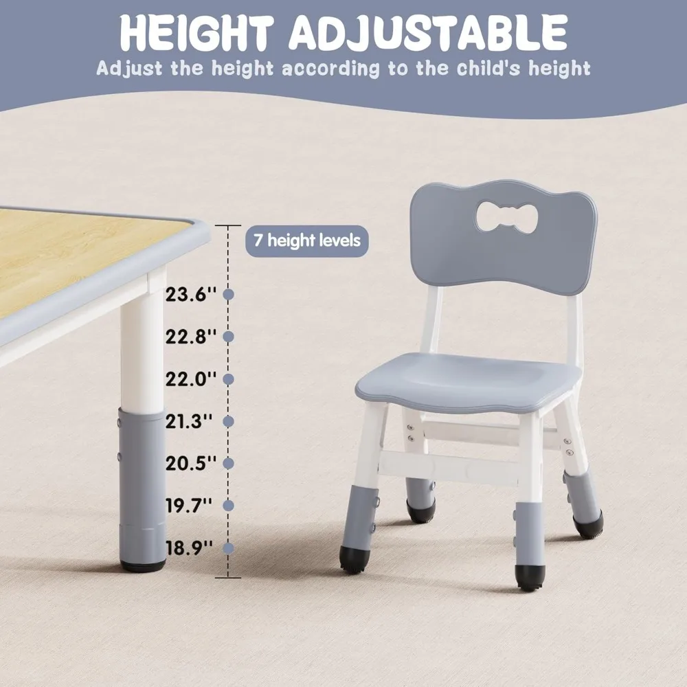 Kids Table and 2 Chairs Set, Height Adjustable Toddler Table and Chair Set, Graffiti Desktop, Ages 2-8