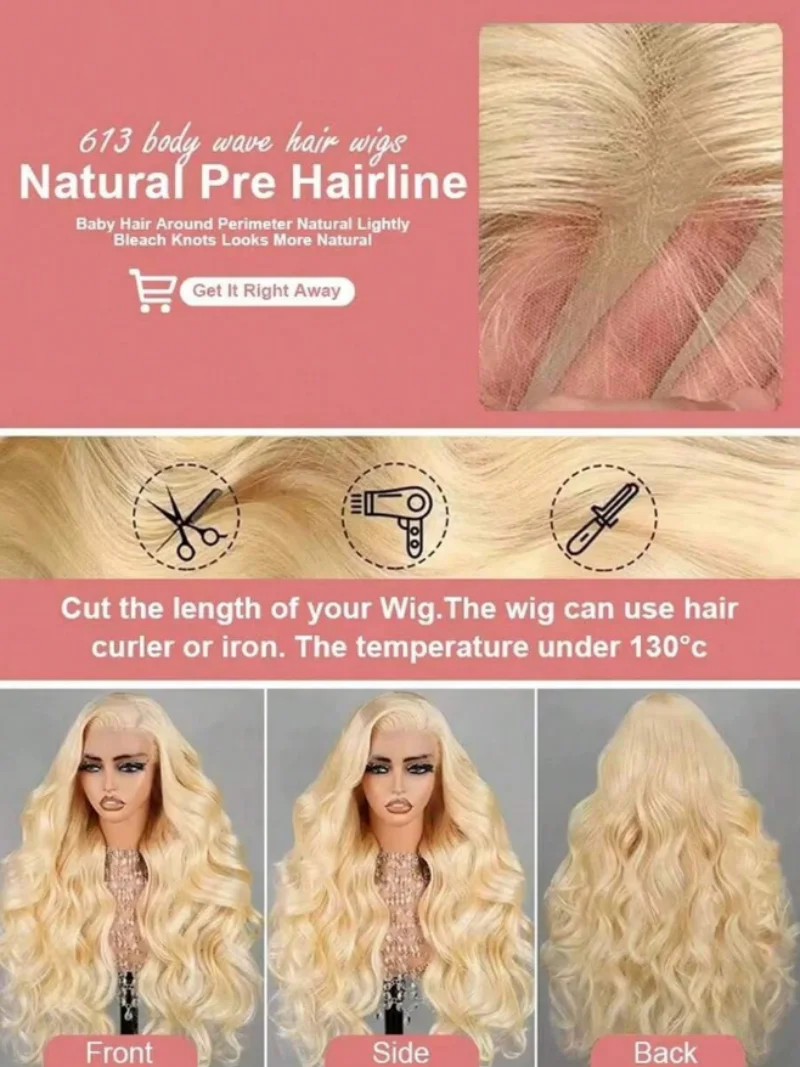 34 Inch 613 Honey Blonde Body Wave 200 Density 13x6 HD Lace Front Human Hair Wigs 13x4 HD Lace Frontal Wig for black women 5