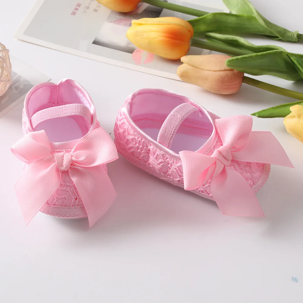Baby Shoes Soft Sole Shoes Soft Sole Flower Newborn Baby Girl Christening Shoes Headband Set Lovely Princess Lace Bowknot Infant Non Slip First Walker