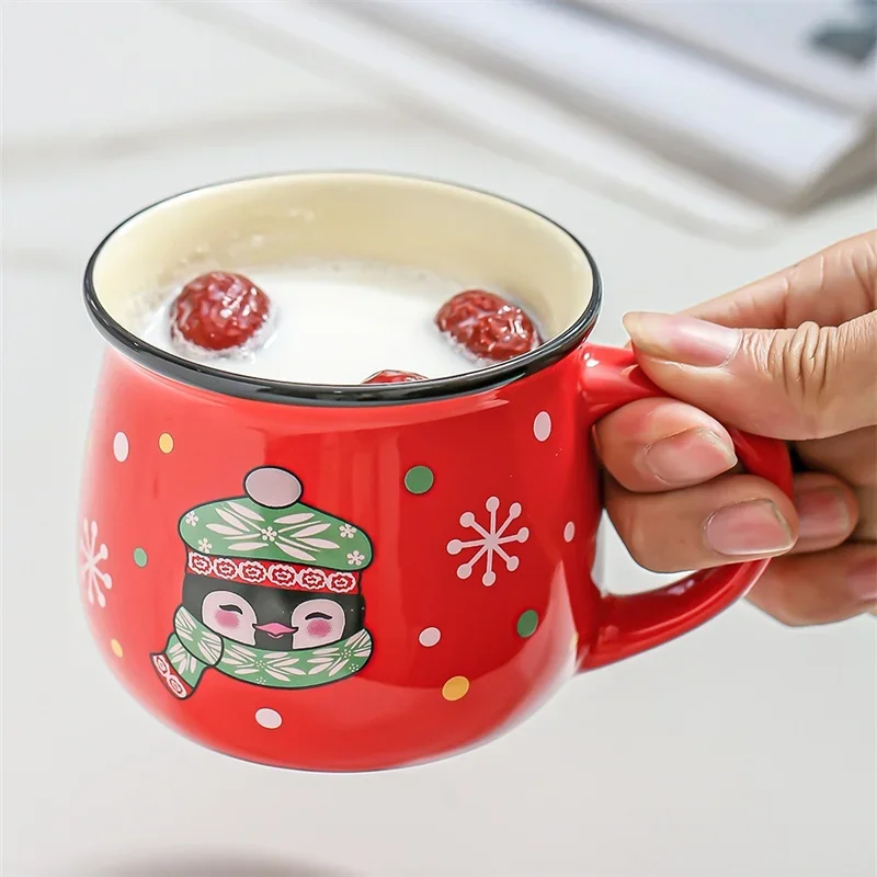 Ceramic Christmas Mug with Santa Elk Design for Hot Coffee and Tea