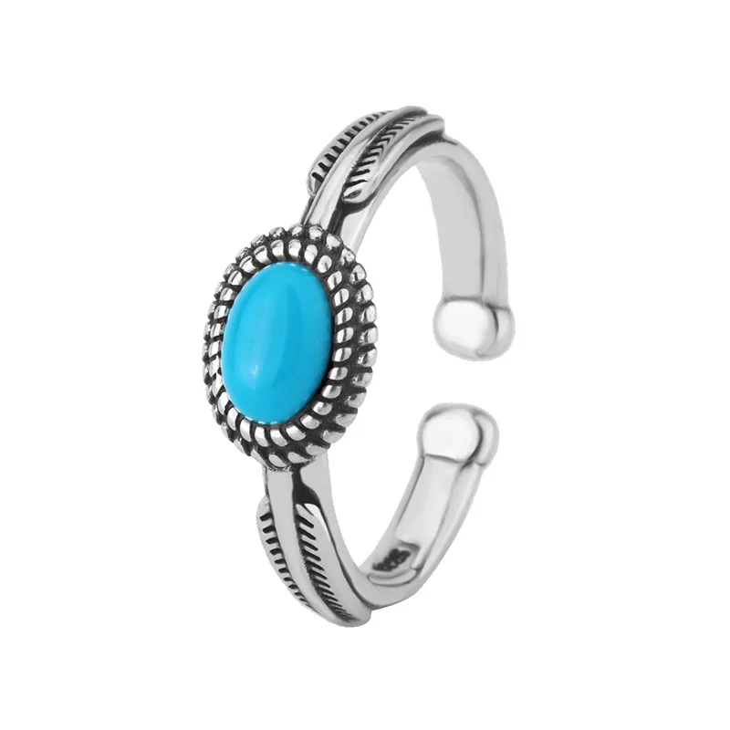 Sterling Silver Turquoise Ellipse Adjustable Ring - Elegant Luxury Jewelry