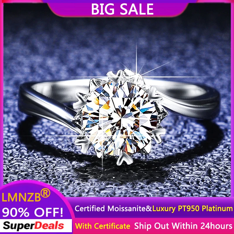 

Luxury PT950 Platinum Rings Sparkling D Color VVS 1 Carat Moissanite Diamond Rings for Women Bride Wedding Band Fine Jewely Gift