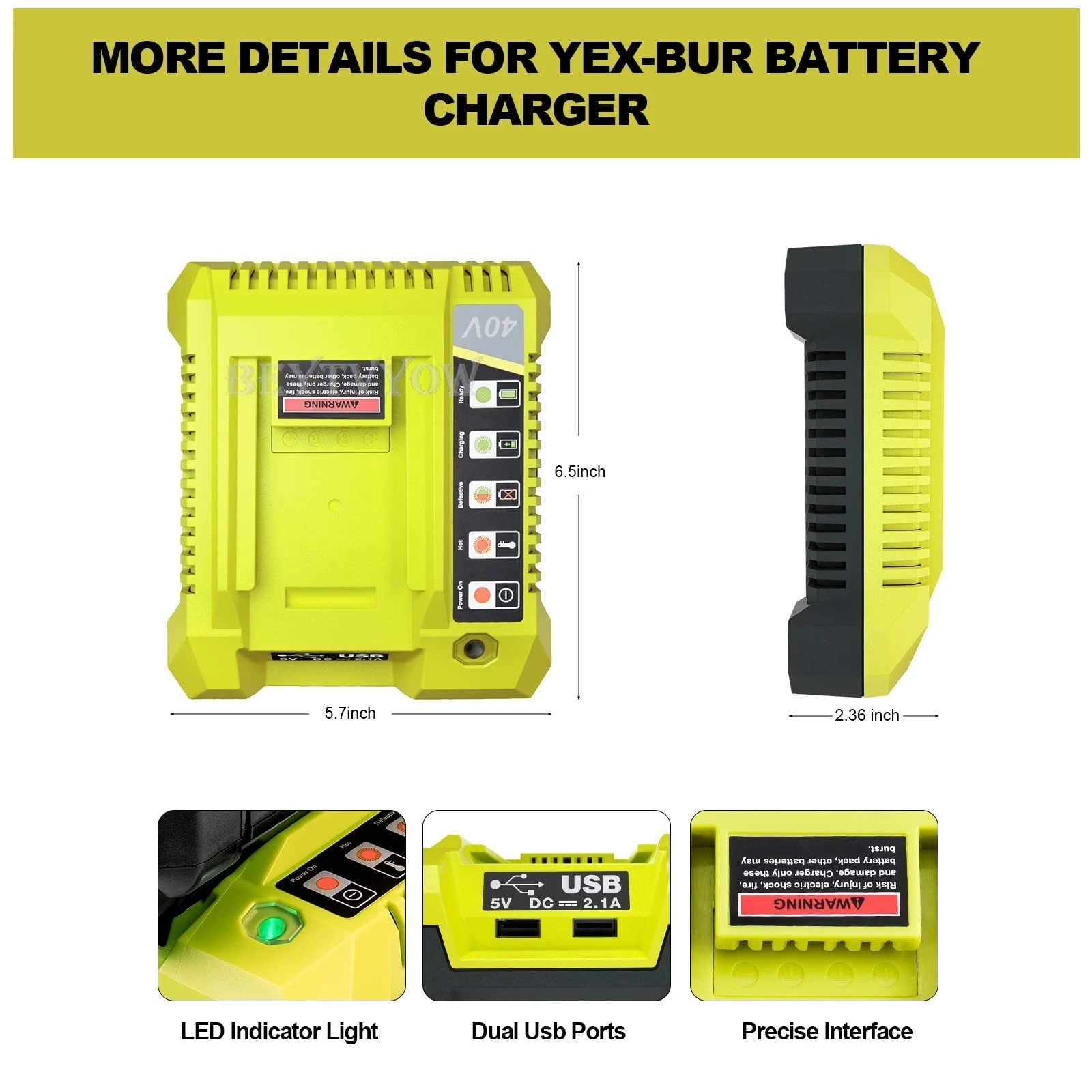 Beytvyow Super Battery Charger for Ryobi 40V Li-ion Battery Rapid Charger Statio