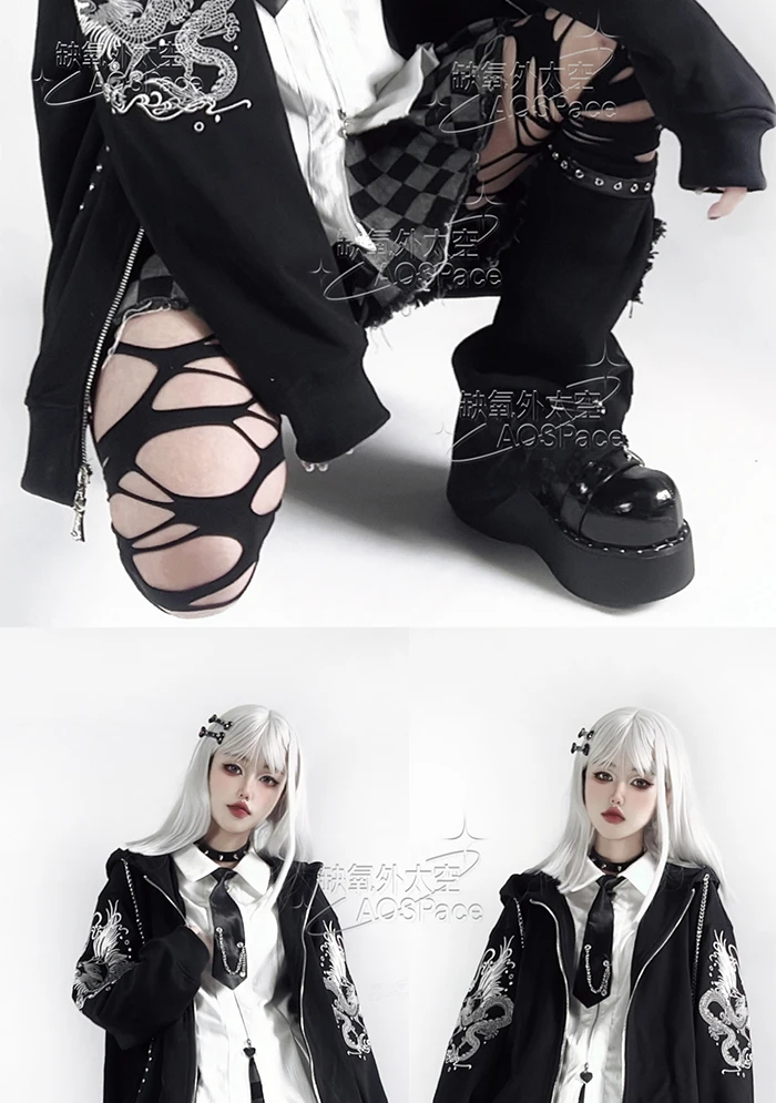 Asian Culture Embroidery Black and White Printing Zipper