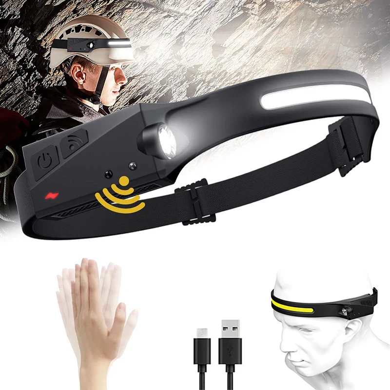 

Сенсорный налобный фонарь, передняя светодиодная аккумуляторная головка с встроенным аккумулятором