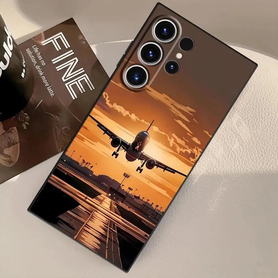 Sleek Black Minimalist Airplane Soft Case