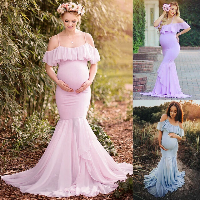 Sepzay Maternity Off Shoulder Ruffles Elegant Fitted Gown Spaghetti Strap Mermaid  Maxi Photography Dress Photoshoot Baby Shower - AliExpress