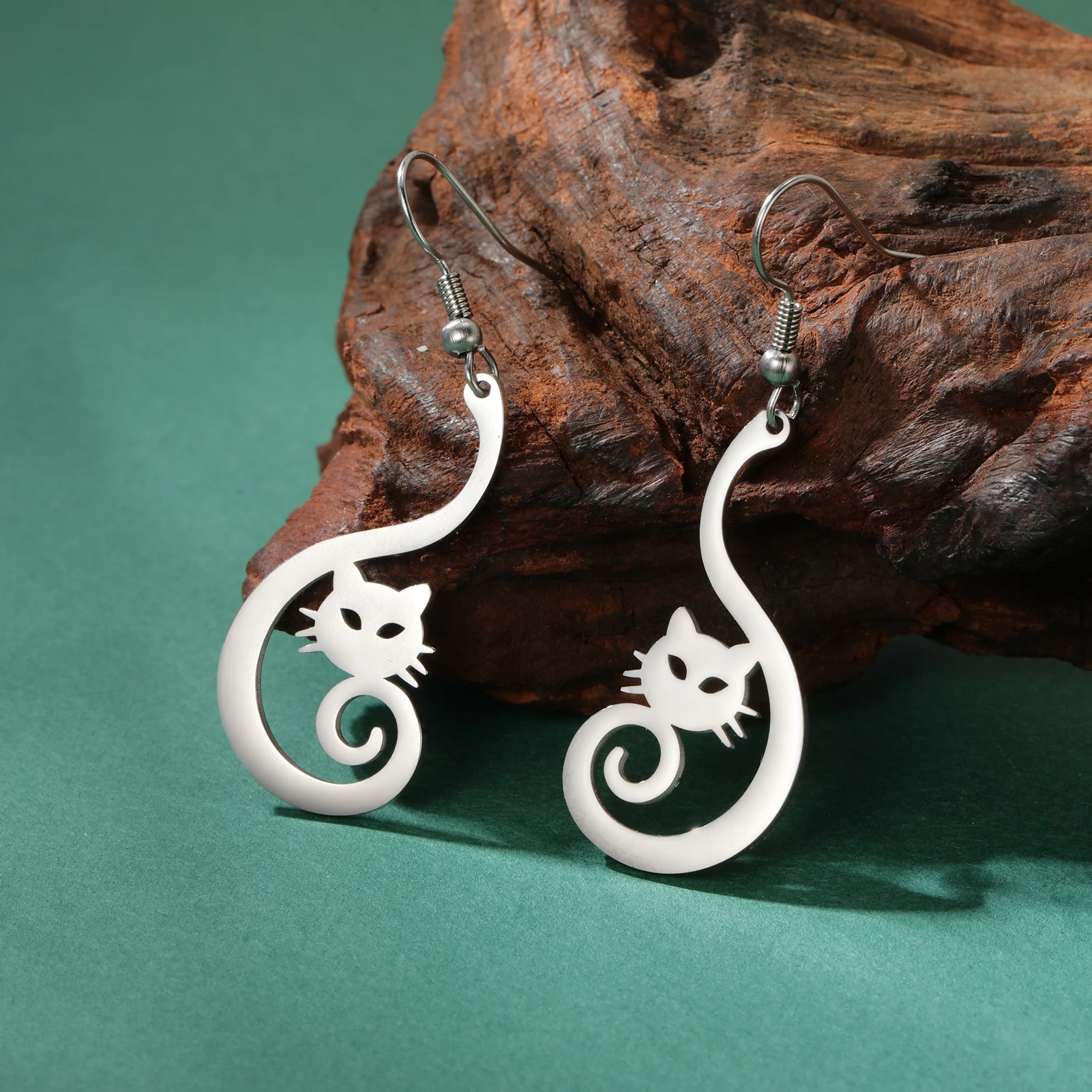 New In Stainless Steel Cat Drop Earrings Cute Animal Earring for Girls Waterproof Jewelry - PeticaDeals