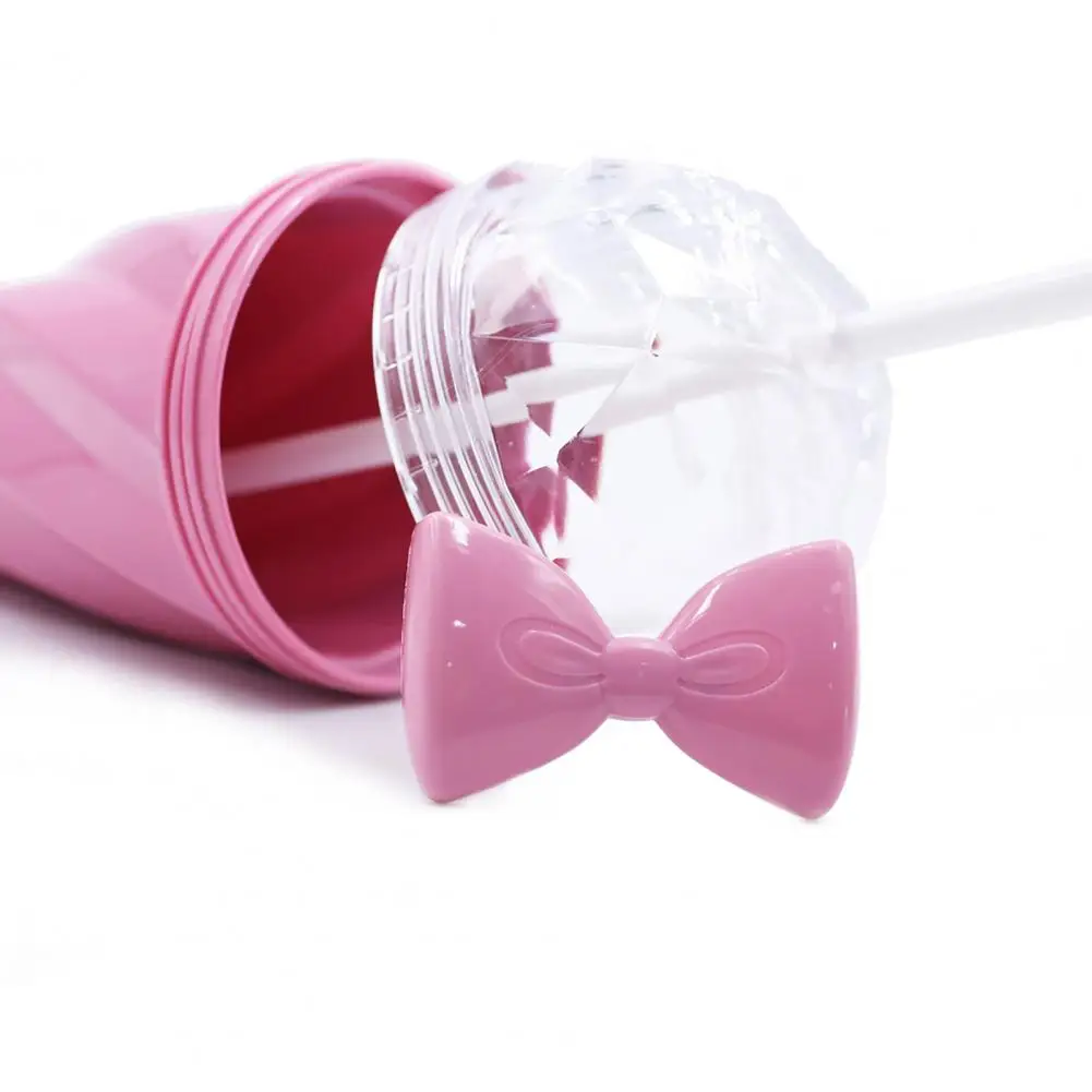 380ml Straw Water Bottle for Grils Water Cup Bowknot Decor Plastic Straw Cup Drinking Bottle botella de agua бутылка для воды