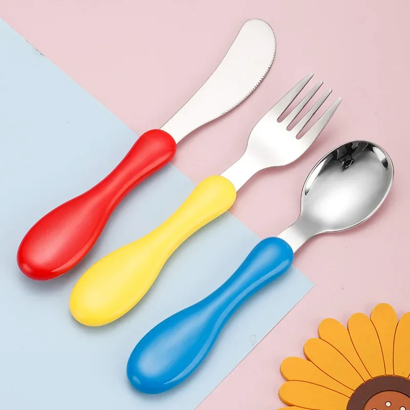 

304 Stainless Steel Children's Cutlery Set Baby Baby Feeding Complementary Food Practice Soup Spoon Cartoon Cute