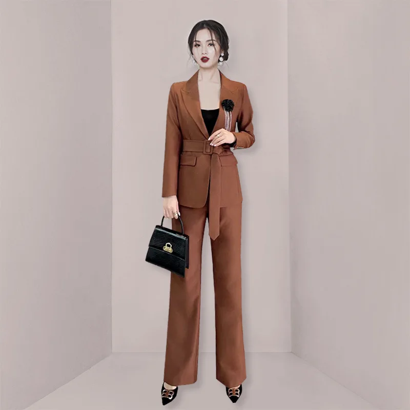 

2023 Fall/winter Women's Blazer Fashion Professional Suit New Waist Fashion Design Sense Micro Flared Pants Two-piece Set
