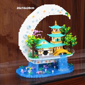 Creative Moon Legend Waterfall Pond Castle Tree House View Set City Model Building Blocks Bricks Toys For Children Adult Gift ﻿ 2