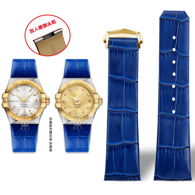 thumbnail image 1 of Correa de cuero genuino con muescas para reloj Omega Constellation Double Eagle Series 123.20 para hombre, correa de acero con partículas en la cabeza, 23 mm y 25 mm, 1 of 5