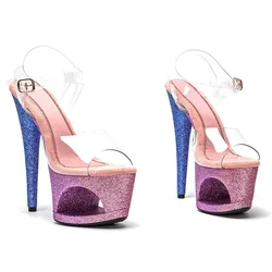 LAIJIANJINXIA New 17CM/7inches PVC Upper Fashion Sexy Exotic High Heel Platform Party Women Sandals Pole Dance Shoes 009