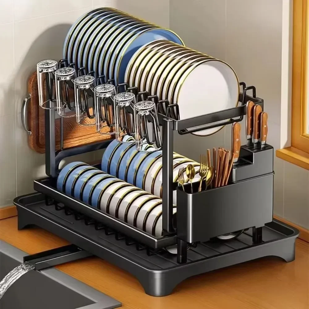 Bowl Drain Rack Household Draining Shelves Double Layers Countertop Organizer Shelf Portable Kitchen Tableware Drainage Racks