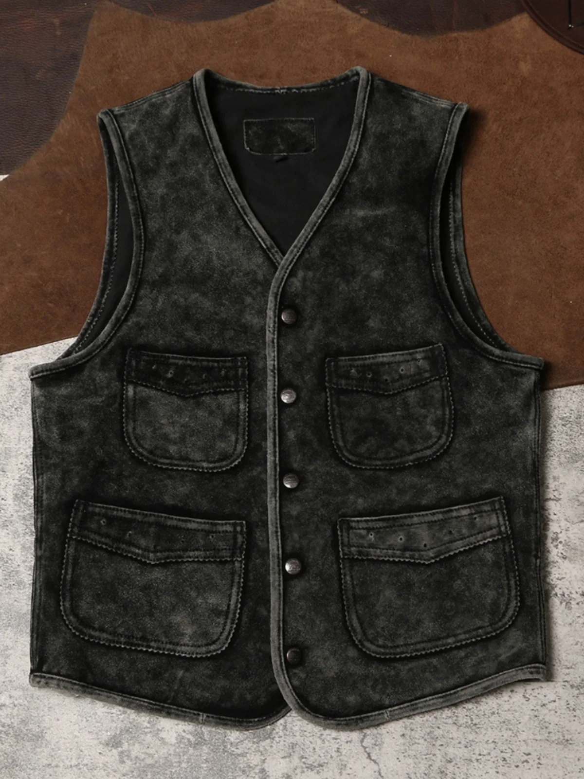 

Жилет мужской замшевый в стиле ретро с эффектом потертости RL, куртка из натуральной кожи, жилет из воловьей кожи с обеих сторон в стиле Лю Вэнь