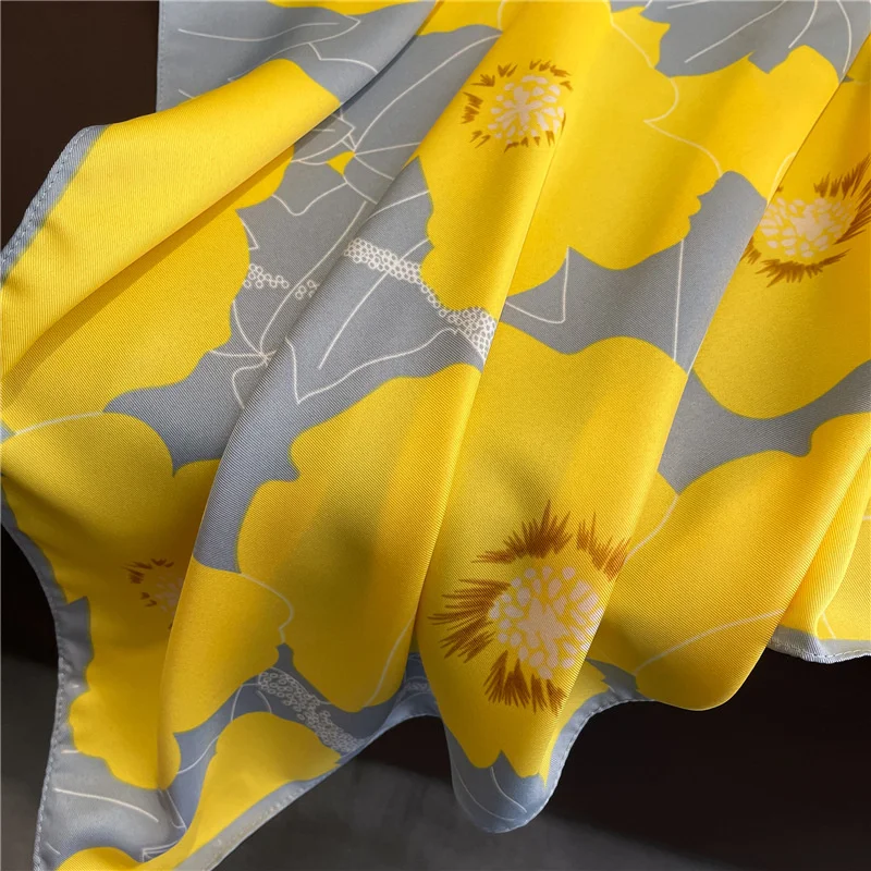 2024 New Silk Scarf Flower Color Matching Scarf Twill Silk Square Scarf 90cm Travel Sunscreen Shawl Headscarf Female 3