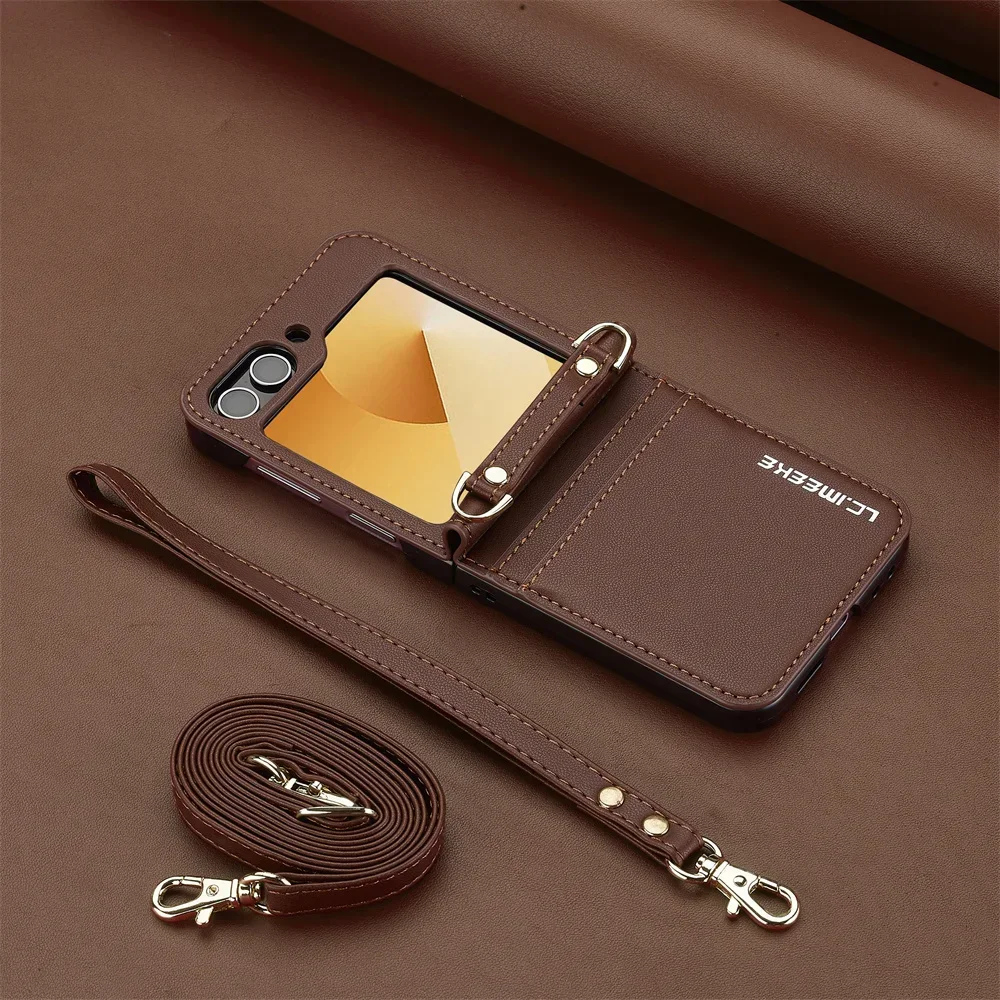 Leather Crossbody Wallet Phone Case with Card Holder and Detachable Lanyard