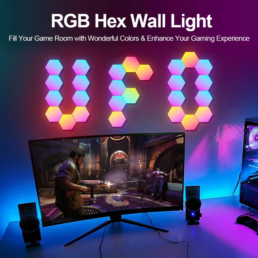 RGB Smart lampada da parete esagonale che cambia colore luce notturna ambientale forma fai da te musica ritmo APP per sala giochi camera da letto intelligente