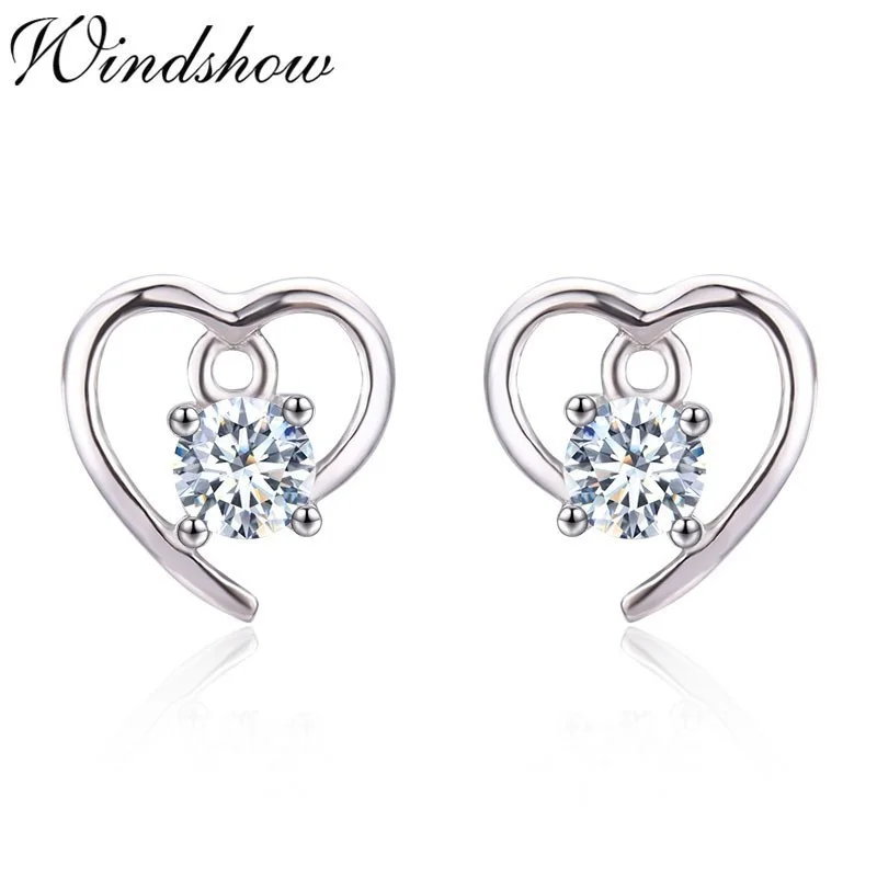 Cute Small 925 Sterling Silver Heart Set CZ Stud Earrings For Women Girls Children Kids Jewelry Orecchini Aros Aretes de mujer | Украшения