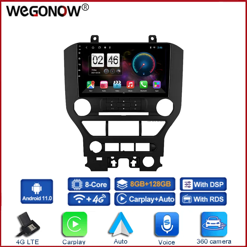 HD 1280*720 8GB+128GB 8Core DSP Android 11.0 Car DVD Player GPS Map WIFI Bluetooth 5.0 RDS Radio For Ford Mustang 2015 - 2019 | Автомобили