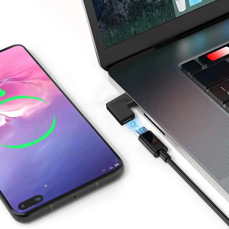 90 도 직각 USB C 타입 암에서 암 변환기 어댑터, 스마트폰 노트북용, 10GBbps 속도 고속 충전