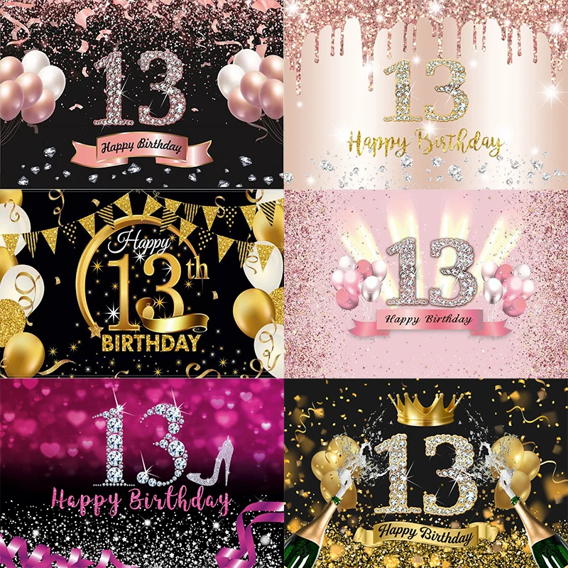 

Sweet Pink 13th Photo Backdrop Boy Girls Rose Gold Thirteen Years Old Happy Birthday Party Photography Backgrounds Banner