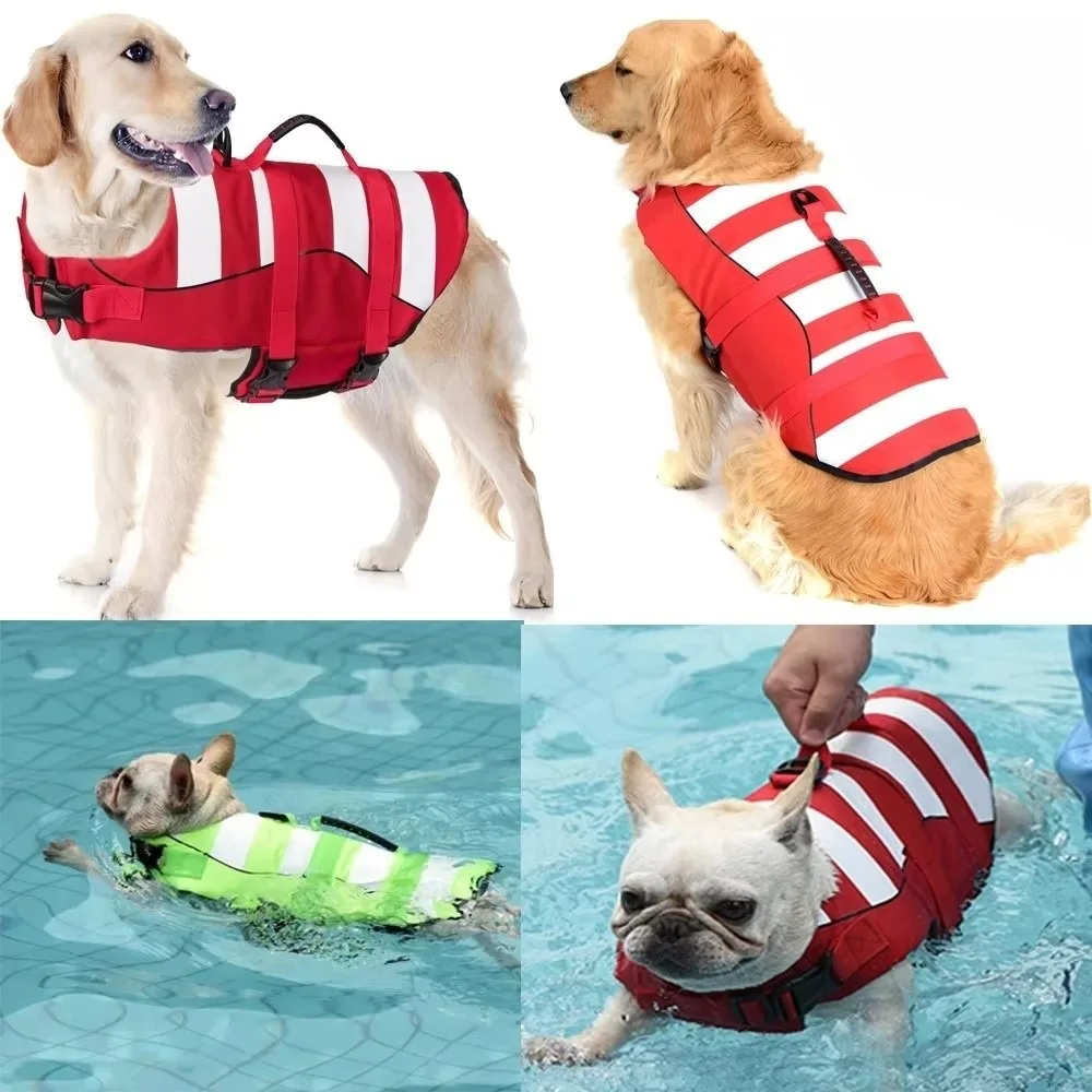 Reflective Dog Life Jacket Adjustable Breathable Pet Life Preserver Superior Buoyancy with Handle Safety Vests