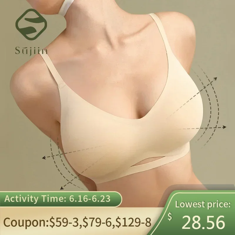 SUJIIN Sexy Push Up Bra for Small Chest Women Wireless Seamless Bralettes Middle Mold 3/4 Cup Padded Bra Female Underwear MX206A