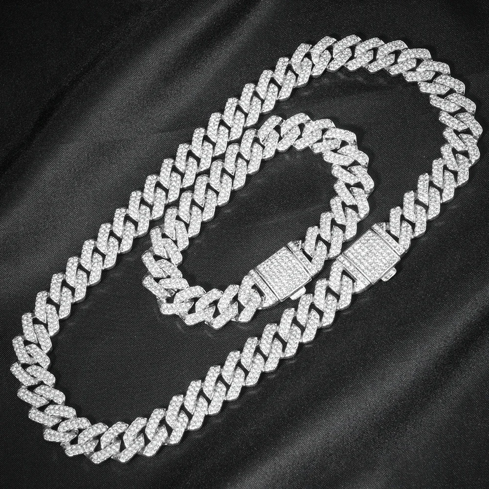 3pcs Necklace + Bracelet + Watch Cuban Chain Watch for Men Hip Hop Miami Curb Iced Out Paved Rhinestone