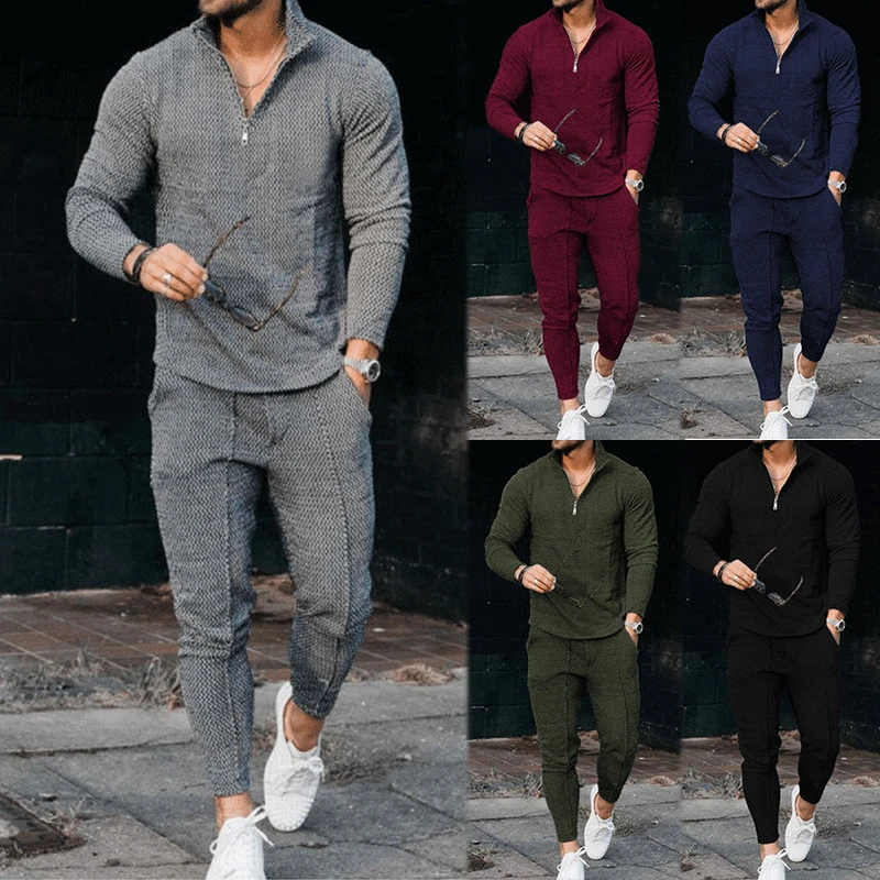 Spring And Autumn Men's Suit Long Sleeve Polo Suit Sports Pants Fashion Casual Half Zipper Stand Collar Suit