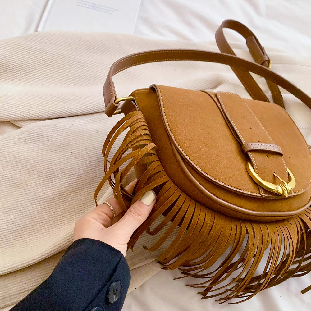 Suede Shoulder Bag Zipper Closure for Women