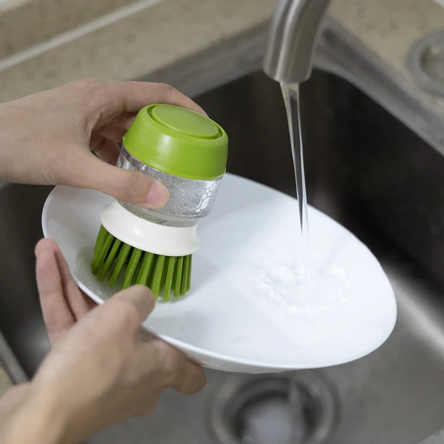 4 Scrubber Soap Dispense Palm Wash Brush Cleaning Pan Pot Dish Bowl Kitchen Tool