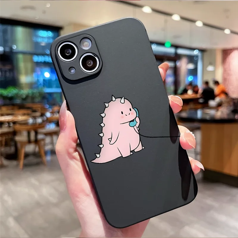 Charming Green and Pink Dinosaur Couple Soft Phone Case Paired s