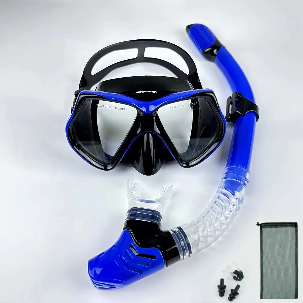 Dry Snorkel Set Diving Mask For Adults Tempered Glass Professional Panoramic Snorkeling Gear Swimming Training Snorkel Kit snorkeling diving mask diving mask snorkel set
