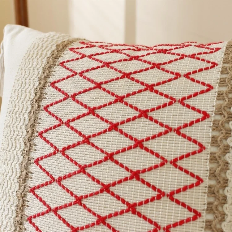 Diamantbeiger Leinen-Kissenbezug mit Streifenmuster für gewebte Sofas, 45x45cm, Boho-Stil, Farmhouse-Dekoration, Quasten, für Wohnzimmer, Couch – Detail 7