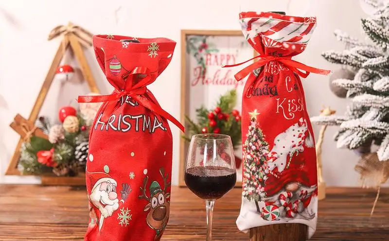 

Christmas Wine Bottle Cover New Fabric Decoration Christmas Wine Bottles Covers Flat Printing Santa Claus Wine Bottles Bags