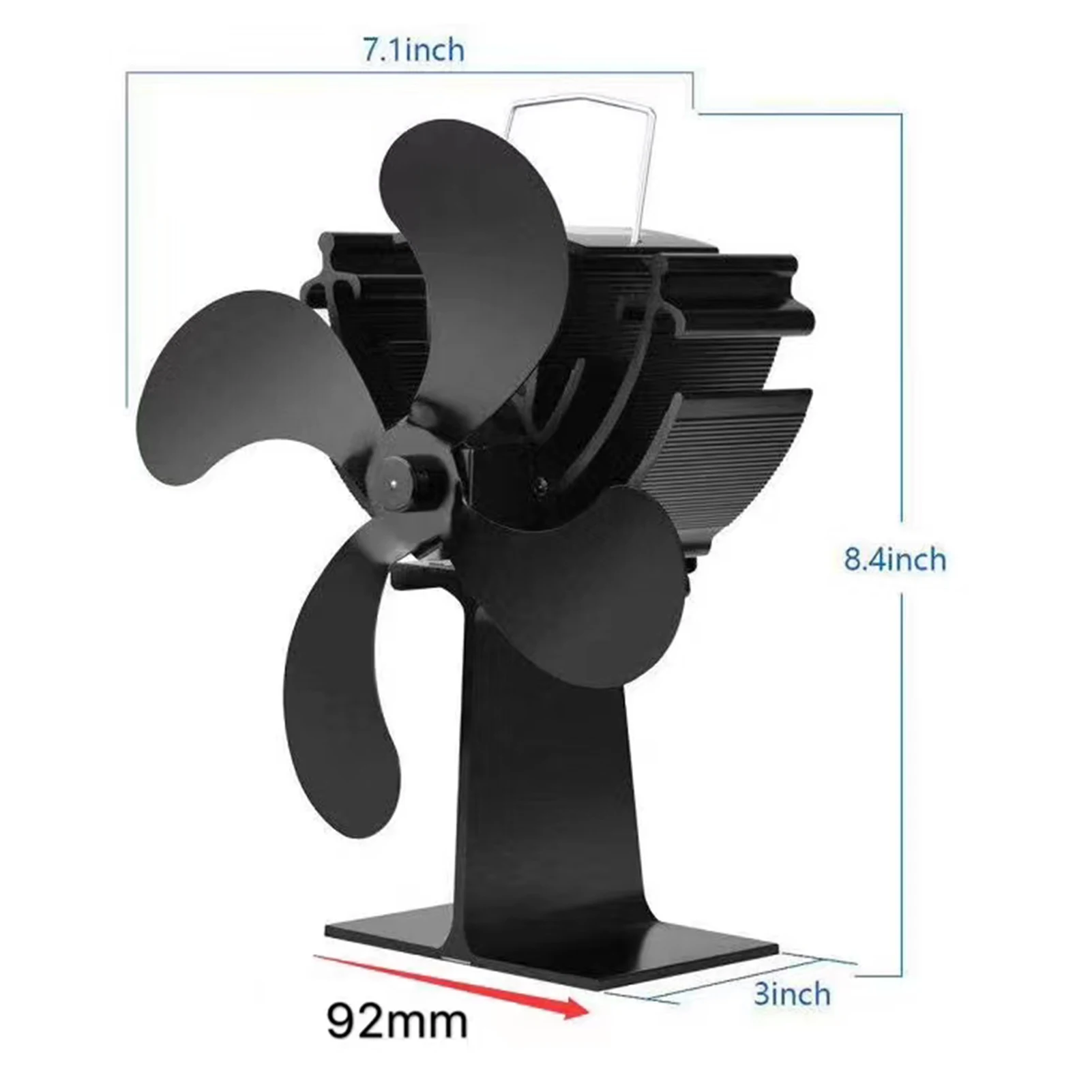 Fireplace Fan Heat Powered Stove Fan Black 4 Blades Quiet Fireplace Efficient Heat Distribution Stove