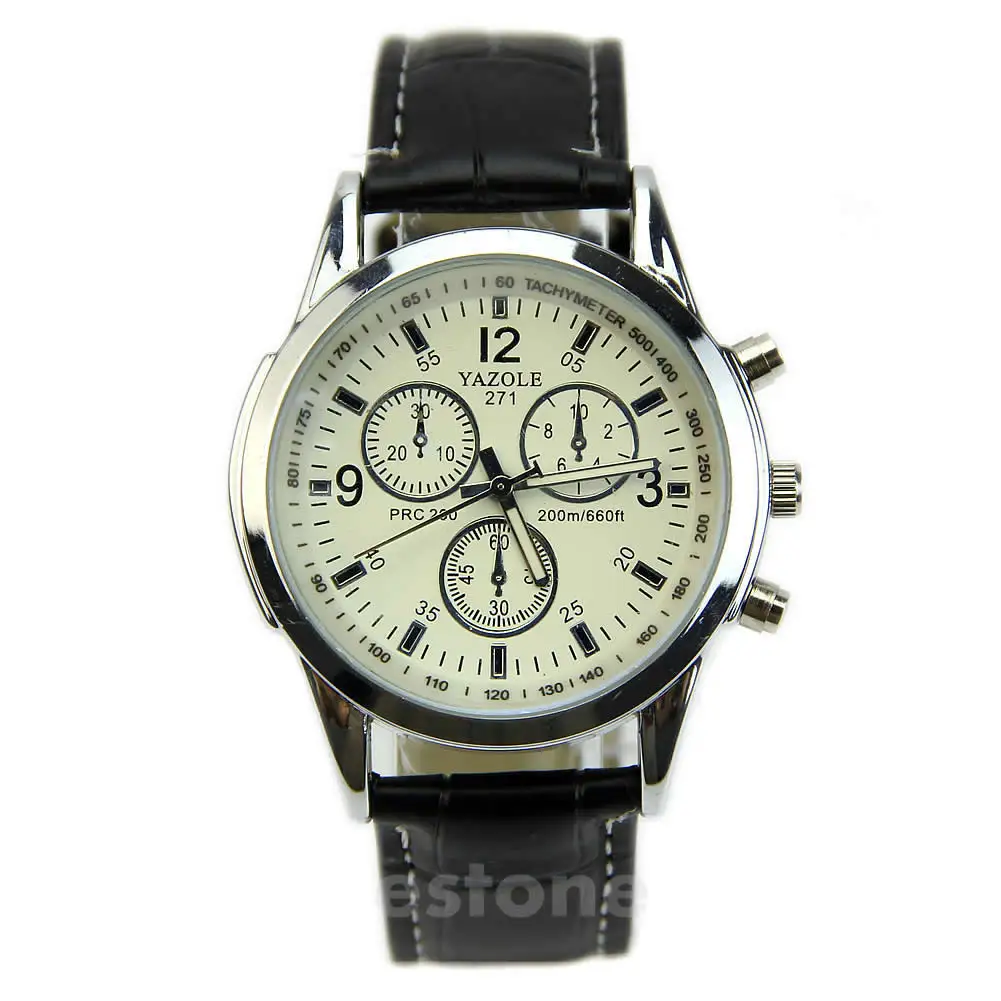 

Hot Sale Faux Leather Men's Blue Ray Glass Quartz Analog Watches