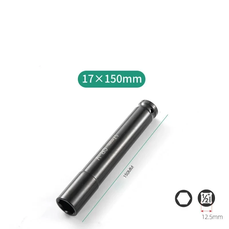 150mm Long Deep Impact 6 Point Wrench Socket Head 1/2" Drive Adapter Antirust Hex Wrench Socket Set 14/17/18/19/21/22/24/27mm 3
