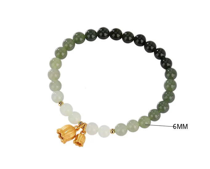 Blaue Jade, allmähliche Veränderung, Perlenarmband, Geschenk, Retro-Jade-Armband im nationalen Stil, S925-Sterlingsilber, vergoldet, Hotan-Jade – Detail 2