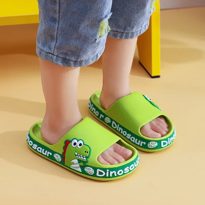 Summer New 2023 Children's Slippers Indoor Household Anti Slip Cool Open Toe Fashion Male and Female Baby Cartoon Dinosaur