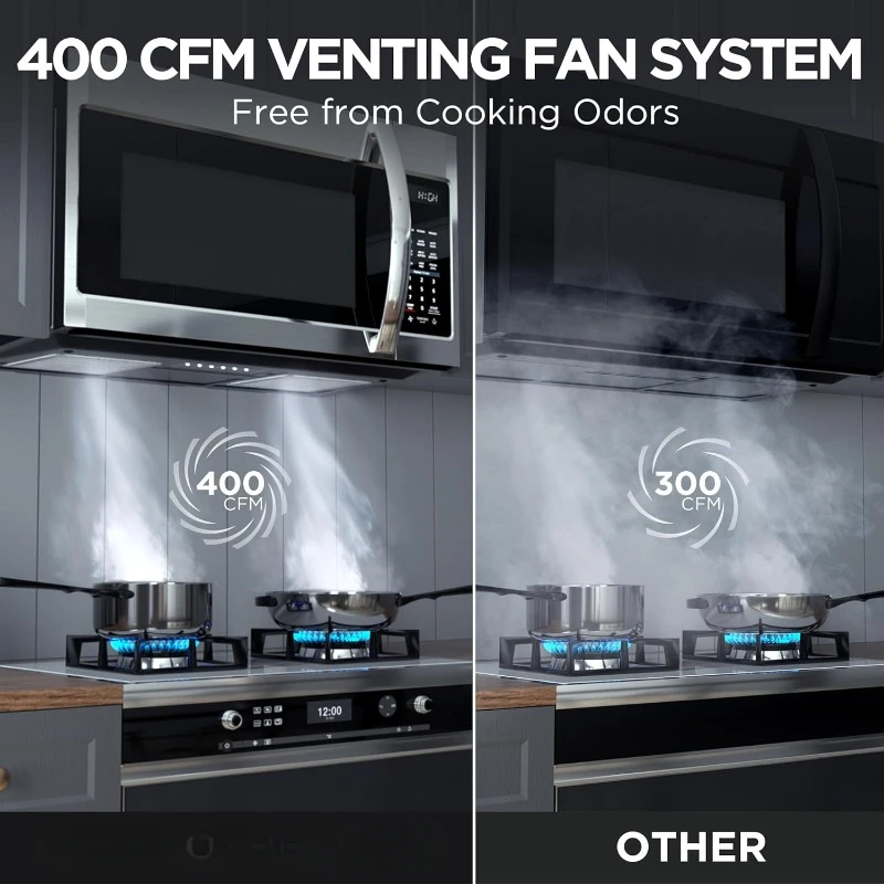 Over The Range Microwave Oven with One Touch, 1000 Watts, 400 CFM and Sensor Cooking, OTR 1.9 Cu.ft