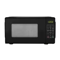Compact 0.7 Cu ft 700W Black Countertop Microwave Oven LED Display Timer Clock Defrost Child-Safe Lockout Push-Button Door 10 1
