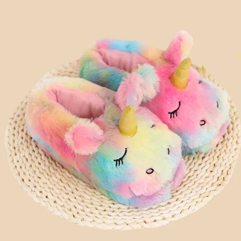 Girls Unicorn Slippers Cozy & Cute-Soft, Non-Slip Indoor Shoes with Cartoon Design, Perfect for Fall/Winter