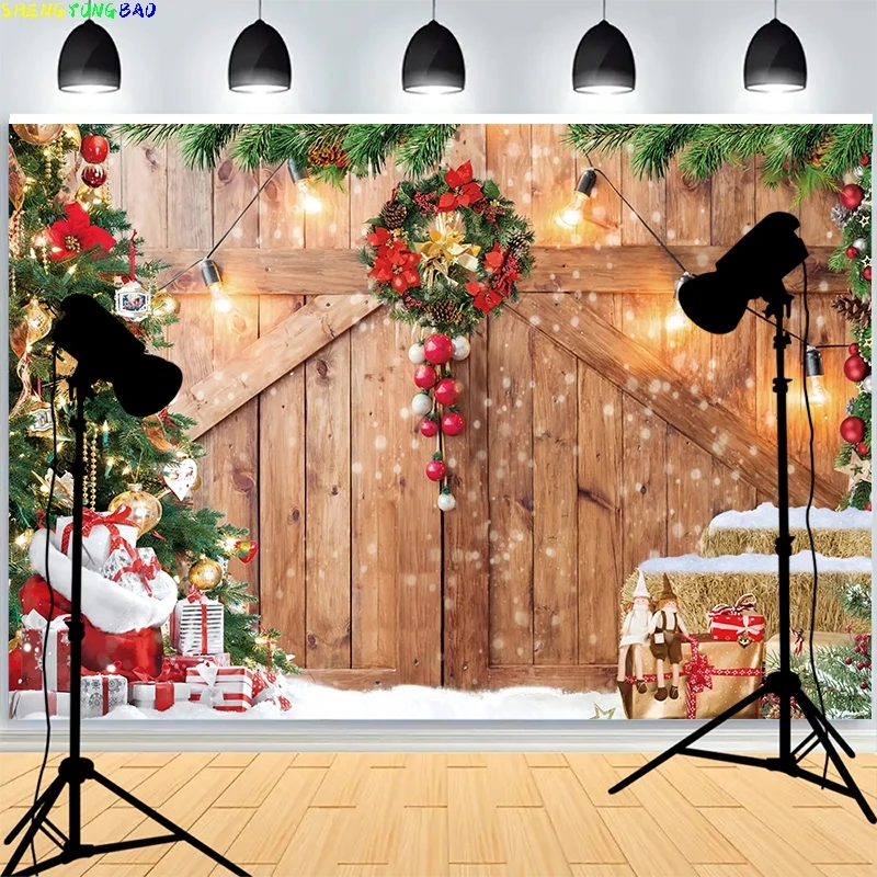 LYWYGG 8x6FT Weihnachten Kamin Hintergrund Mit Bäumen Für
