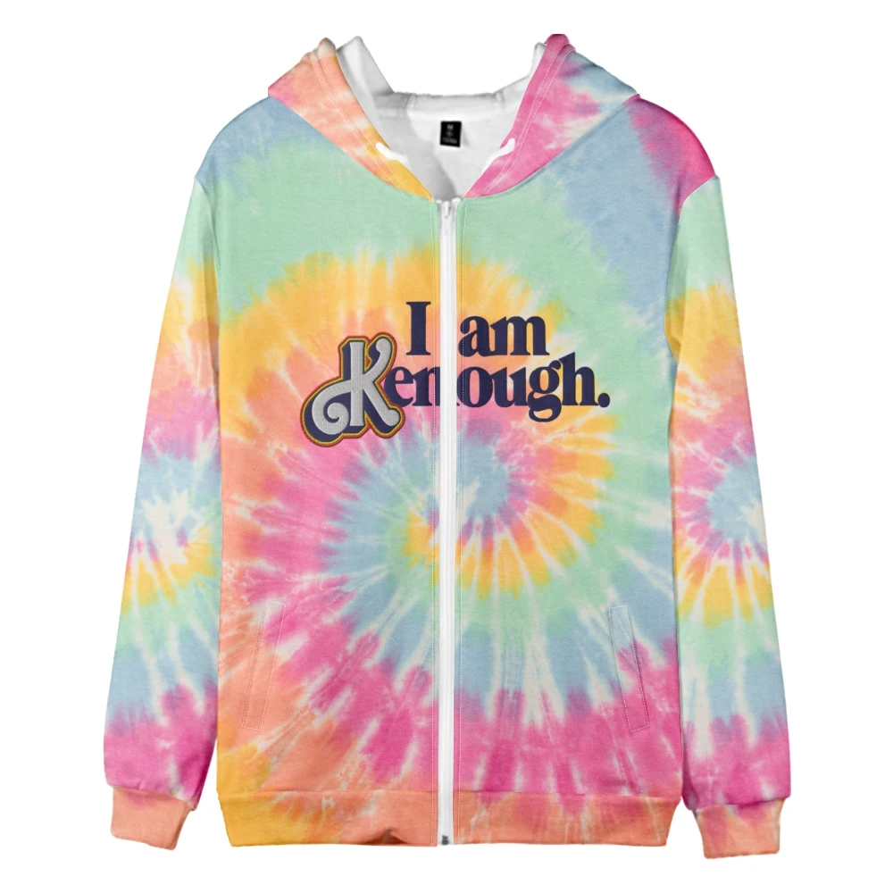 

I Am Kenough zip up Sweatshirts Tie Dye Zipper Sweatshirt Fashion Long Sleeve Streetwear Men Women Cosplay Hoodies Hip Hop