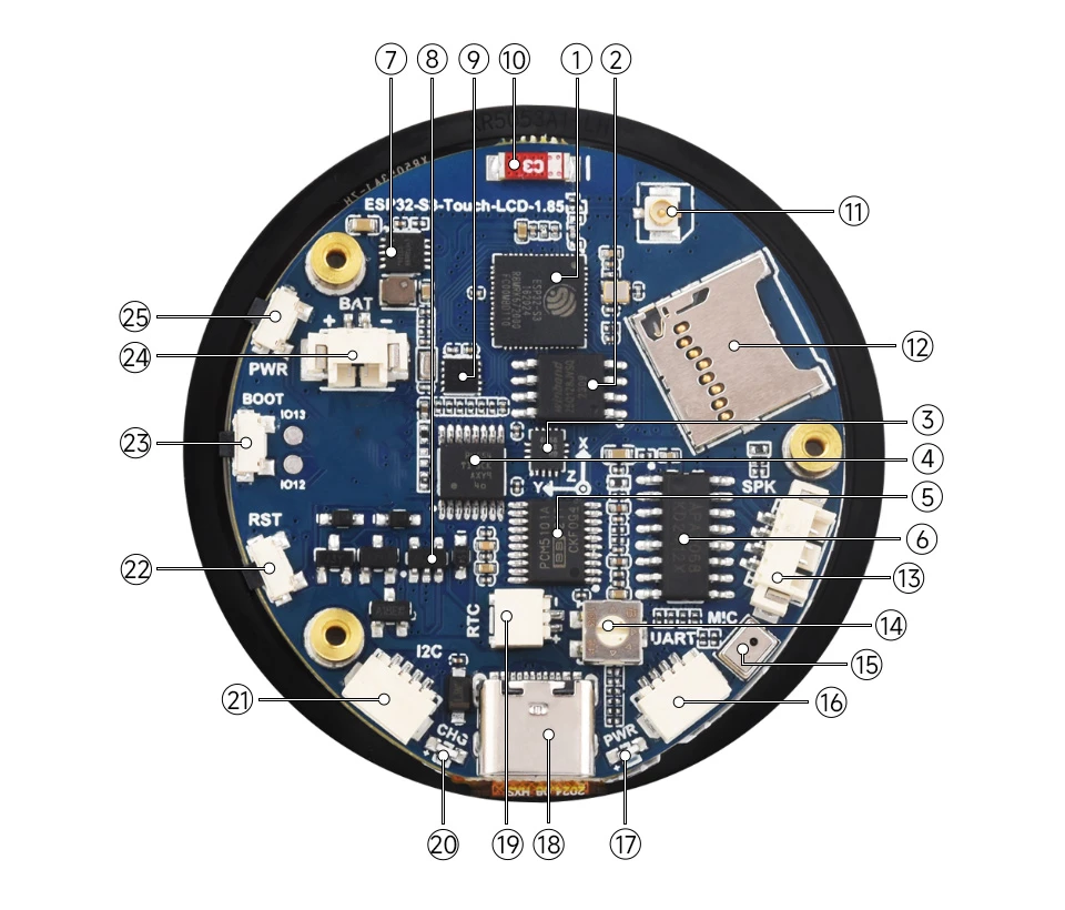 11,6-Zoll-Entwicklungsplatine für runde Displays, On-Board-ESP32-S3-Chip-WLAN/Bluetooth-Beschleunigung und Gyroskop-Sensor – Detail 4